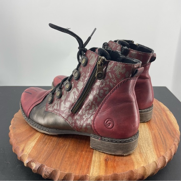Remonte Rieker Chandra 91 Combat Boots Vino Maroon/Antik Bronze red 39 US 8 - Picture 3 of 7